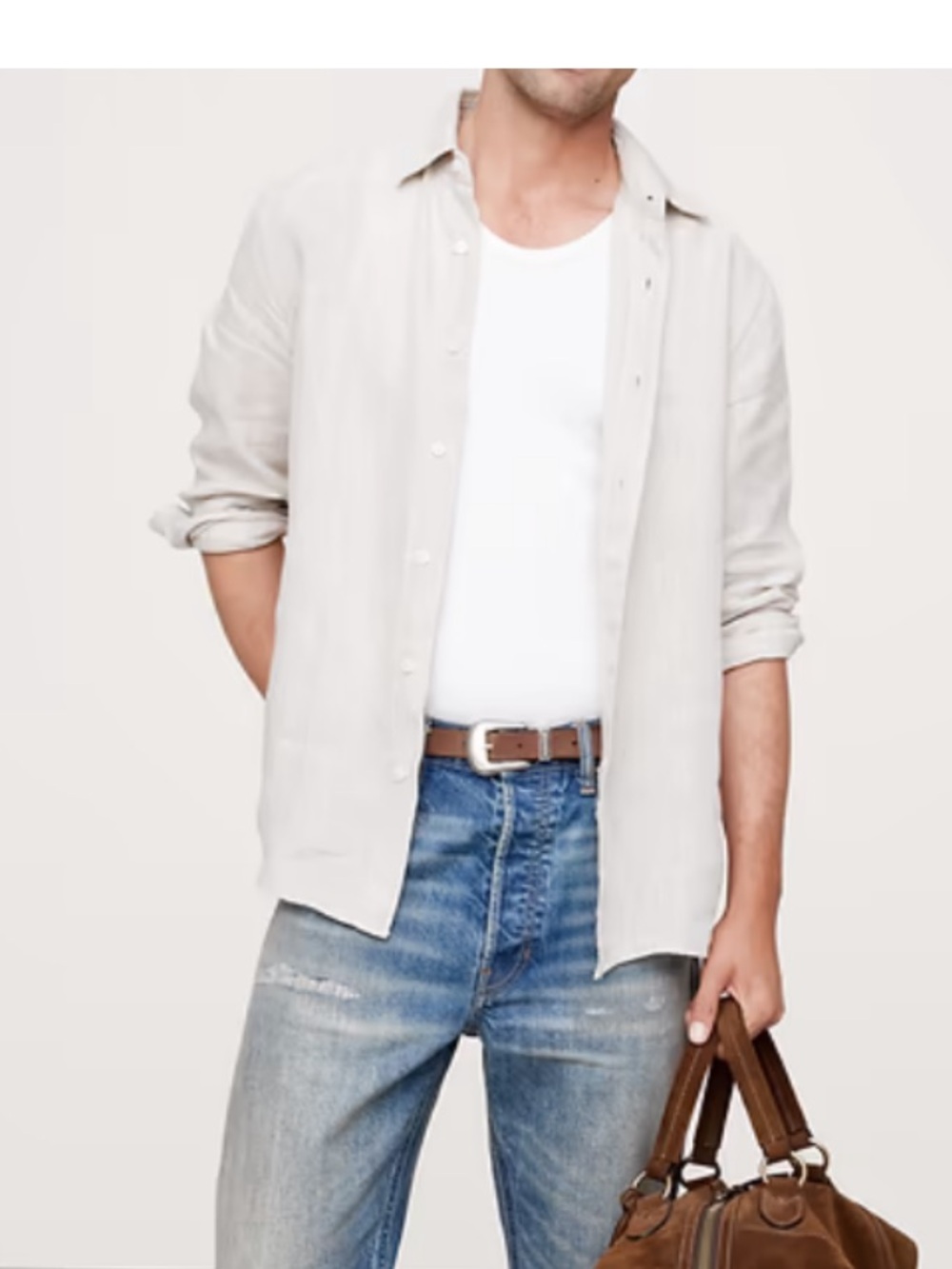 Banana Republic 100% Linen Men Shirt in Cream